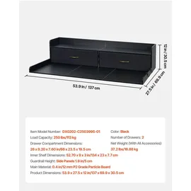 Vevor Arbeitsplatte für Waschmaschine & Trockner (137 x 69,9 cm) mit Ablage & 2 Schubladen & Haken, 113 kg Belastbar, Schwarz