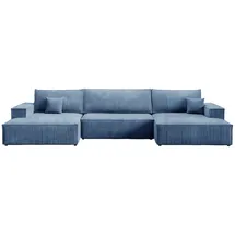 bromarkt Ecksofa PABLO U-Form mit Schlaffunktion, Beige, Cord Wohnlandschaft mit Bettkasten - 4 Stk - POSO 05 - Himmelblau