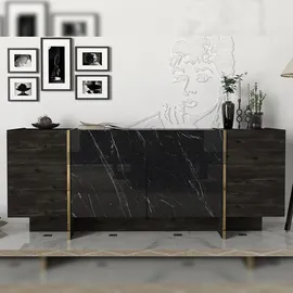 moebel17 Sideboard Veyron Rebab Braun Dunkelgrau ( Marmor Optik )