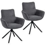 Esszimmerstuhl 2er Set Drehbar Küchenstuhl mit Samtoptik, Metallbeine Dunkelgrau
