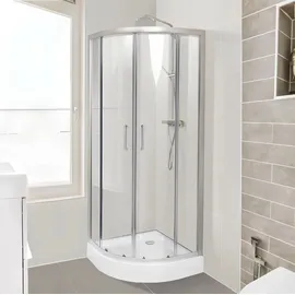 Belvit Eck-Duschkabine Viertelkreis mit Schiebetür 90 x 200 cm beige Klarglas