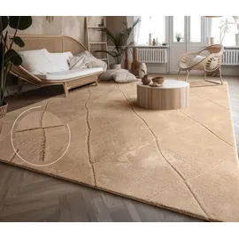 Paco Home Teppich Wohnzimmer Schlafzimmer Kurzflor Boho Skandi Raute 3D Grau Anthrazit 160x220 cm Beige