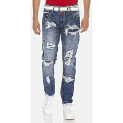 Straight-Jeans CIPO & BAXX "DENIM", Herren, Gr. 42, Länge 34, blau, 100% Baumwolle, unifarben, casual, figurumspielend lang, Jeans, bequeme Jeans im angesagten Destroyed-Look, CD644