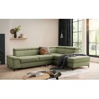 XDREAM Ecksofa Samos, mit Schlaffunktion, Bettkasten und einstellbaren Kopfstützen, Recamiere wahlweise links oder rechts, Schlafsofa L-Form mit Stauraum grün