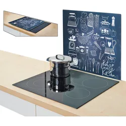 Herdblende-/Abdeckplatte ZELLER PRESENT "Lovely Kitchen", schwarz, B:50cm L:56cm T:0,8cm, Glas, Herdabdeckplatten, Silikonfüßen