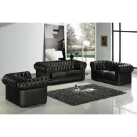 JVmoebel Chesterfield-Sofa Chesterfield Polster Sofas Klassischer 3+2+1 Sitzer 100% Leder Sofort, 3 Teile, Made in Europa schwarz