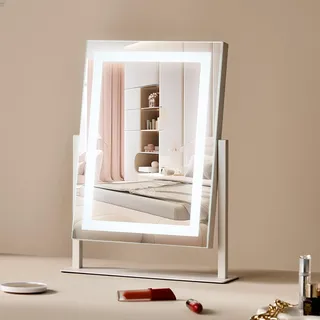 Vevor Hollywood Schminkspiegel Kosmetikspiegel 3 Farbbeleuchtungsmodi, Schminkspiegel mit LEDs & 5-facher Vergrößerungsspiegel, Smart-Touch-Steuerung, 360°-drehbar, 406x296mm