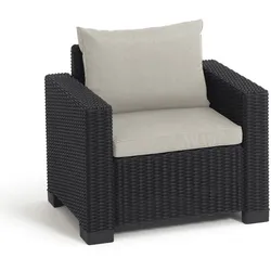 Allibert California Sessel – Anthrazit mit Kissen in Sand | Wetterfeste Rattanoptik für Garten & Outdoor