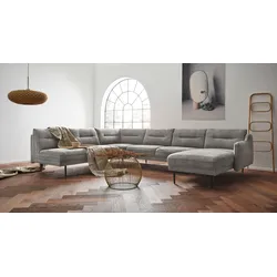 Wohnlandschaft ANDAS "Nordfyn U-Form", grau, B:323cm H:81cm T:239cm, Luxus-Microfaser Lederoptik (100% Polyester), Struktur weich (100% Polyester), 100% NaturLEDER, Sofas, edles Design in 3 Bezugsqualitäten, Design by Morten Georgsen