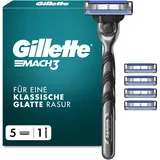 Gillette Mach3 Basis Rasierer Herren — Inkl. 1 Nassrasierer und 5 Ersatzklingen mit Gleitstreifen für Ein Sanftes Gleiten und Neuer Klingenbeschichtung für Weniger Hautirritation — Schwarz