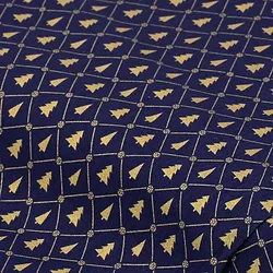 Baumwollstoff Weihnachtsbäume & Rauten "Mona", dunkelblau/gold