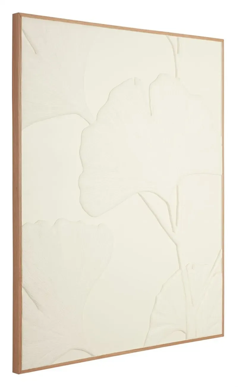 Wandpaneel Ginko Leaf aus Jute und Holz, modern, naturfarben, 102x127 cm, Must Living