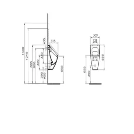 Vitra Pure Style Urinal mit VitrA hygiene inkl. Deckel und Urinal-Absaug-Siphon | Pissoir mit Antibakterielle Beschichtung | Robuste Keramik