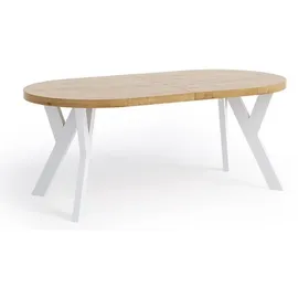 dekori.interiors Runder Ausziehbarer Tisch für Esszimmer, Pero, Loft-Stil, Skandinavische, Durchmesser: 110 / 210 cm, Eiche Craft Golden / Schwarz - Braun