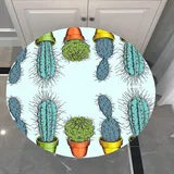Morbuy Kaktus Rund Tischdecke Elastisch, 3D Drucken Rund Tischdecken Wasserdicht Abwaschbar Abwischbar Tischtuch für Dekoration Küchentisch Garten Outdoor (Durchmesser 120cm,Hellblau)