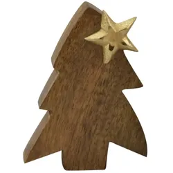 Weihnachtsdeko Tanne mit Stern, Mangoholz H 130 mm, 1 Stück