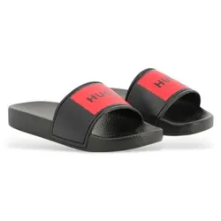 HUGO Unisex für Kinder. G00297 Schwarze Logo-Flip-Flops (34), Wohnung, Keine, Strandbekleidung, Kinderbekleidung