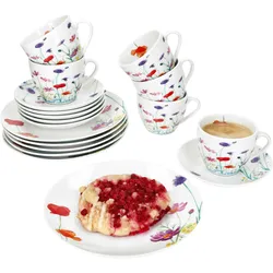 18tlg Kaffeeservice Marie Porzellan 6 Personen Tassen Untertassen Teller Blumen