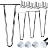 STAHLIA Haarnadel Tischbeine Möbelfuß Höhe 30cm Chrom (4er SET) 2 Streben Ø12mm Tischgestell Hairpin Leg Möbelfüße Schalldämmung inkl. Bodenschoner