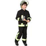 PARTY DISCOUNT NEU Kinder-Kostüm Feuerwehr, zweiteiliges Feuerwehrkostüm, schwarz, Gr. 128