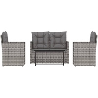 vidaXL 4-tlg. Garten-Lounge-Set mit Kissen Poly Rattan Grau