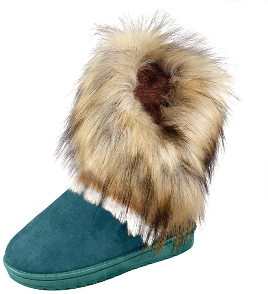 Meedot Damen Flach Stiefel Warm Gefütterte Schnee Stiefel Grün Winter Boots mit Fell Stiefeletten Schlupfstiefel Kurzschaft 40