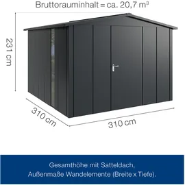 Hörmann Metall-Gerätehaus Juno JSD14 L-Sk 7016) 1-flg R F Satteldach