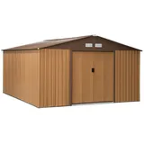 Outsunny Gerätehaus mit Bodenplatte, Geräteschuppen Gartenhaus Garten Schuppen Metall, 386x200x340 cm - Schutzhüllen,