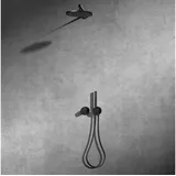 Keuco IXMO Brause-Set 7 Thermostatarmatur, 2 Verbraucher mit Brausehalter und Kopfbrause, Rosette rund, Thermostatmischer m. u. schwarz matt