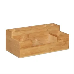 Relaxdays Schreibtisch Organizer, 7 Fächer, Bambus-Organizer, Büro, Küche, Bad, Tischorganizer HBT 11x30x15cm, natur