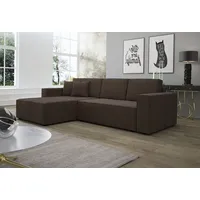 Fun Möbel Ecksofa Schlafsofa Sofa CONOR PREMIUM Stoff oder Kunstleder, inkl. 3 Rücken- 2 Zierkissen, inkl. Schlaffunktion mit Bettkasten braun