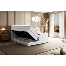 altdecor Boxspringbett mit Matratze Topper, Polsterbett mit Bettkasten OTTA KING - 180x200 - Weiß Kunstleder