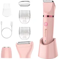 SURKER Elektrischer Bikini Trimmer Rasierer Set Damen Körperhaartrimmer Nass & Trocken 3 in 1 - Rosa
