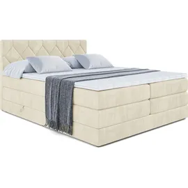 altdecor Boxspringbett mit Matratze, Topper, Polsterbett mit, Bettkasten CATOR KING | Beige Monolith | 140x200