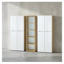 KADIMA DESIGN Büro-Set MUENCHEN 3-teilig 240cm breit Glasfront 2 Schrank Abschließbar & Regal Chalet-Eiche-Nb./Weiß