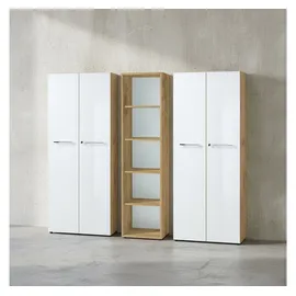 KADIMA DESIGN Büro-Set MUENCHEN 3-teilig 240cm breit Glasfront 2 Schrank Abschließbar & Regal Chalet-Eiche-Nb./Weiß