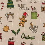 SCHÖNER LEBEN. Weihnachtsstoff Dekostoff Leinenlook Christmas Doodle Natur 1,40m