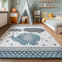 SIMPEX KinderTeppich, Elefant-Design, Teppich Blau, 120 x 170 cm, Teppich für Kinder, Teppich Kinderzimmer