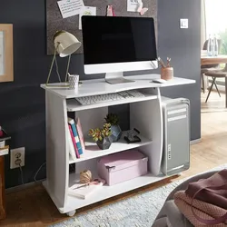 Kadima Design Laptoptisch Computertisch: 3D-Ecken, Stauraum, Spanplattenkonstruktion, Rollen. Weiß, 90x50x71 cm