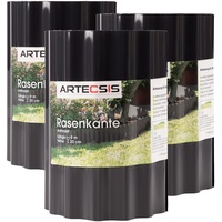 ARTECSIS 3X Rasenkante aus Kunststoff, 9 m x 20cm, Anthrazit, gewellt, Umrandung für Beete, Beeteinfassung, Rasenbegrenzung