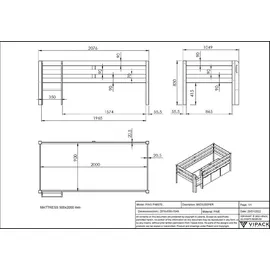 Vipack Spielbett Pino 90 x 200 cm Kiefer massiv grau lackiert