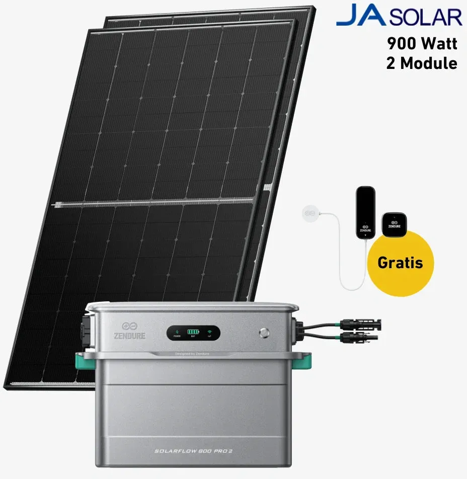 Balkonkraftwerk Balkonkraftwerk 900 Watt, Bifazial Komplettset, Balkonkraftwerk, Zendure Solarflow 800 Pro 2 - 0 % MwSt. (gem. § 12 Abs. 3 UStG)