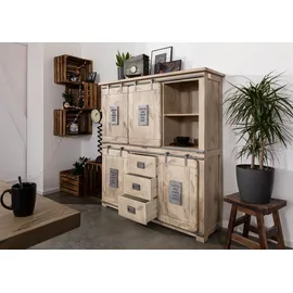 Massivmoebel24 Highboard 150 x 160 x 45 cm Beige / Weiß