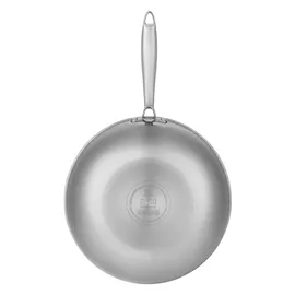 RESTO Kitchenware Wok RESTO KITCHENWARE "Crater tiefe Pfanne aus Tri-Ply (Edelstahl + Aluminium + Edelstahl)", silber (silberfarben), H:7,5cm L:51cm Ø:28cm, Pfannen, Wok, Energieeinsparung 25% durch die dreilagige Basis, ofenfest