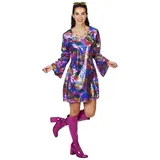 Metamorph Kostüm Rainbow Lizard Discokleid, 70er Jahre Dress, der in allen Regenbogenfarben glänzt bunt 36-38