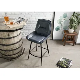 MASSIVMOEBEL24.DE Barstuhl Echtleder 52 x 57 x 108 cm Blau mit Rollen