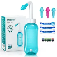 Nasendusche Set, Nasenspülkanne zur Nasenreinigung und Nasenspülung,BPA-frei, 300 ml, mit 30 Nasenwasch-Salzpaketen und Aufkleberthermometer(Grün)