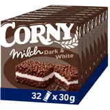 CORNY Milch Dark & White, Milchsandwich mit Kakao und Milchcreme, 32x30g