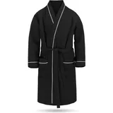 Normani Herren Morgenmantel mit Waffel-Piqué Bali in Schwarz | Gr.: XXL