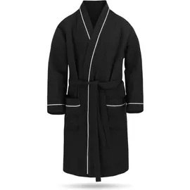 Normani Herren Morgenmantel mit Waffel-Piqué Bali in Schwarz | Gr.: XXL